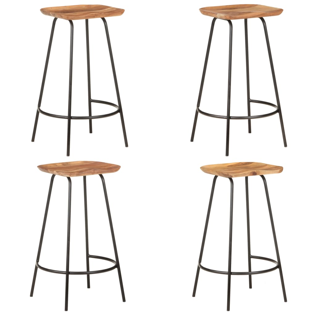 Bar Stool Set Of 2 Natural Wood Solid Acacia Wood Standard