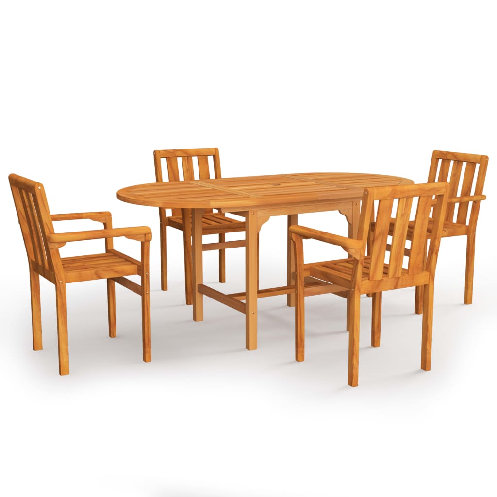 5 Piece Patio Dining Set Solid Teak Wood