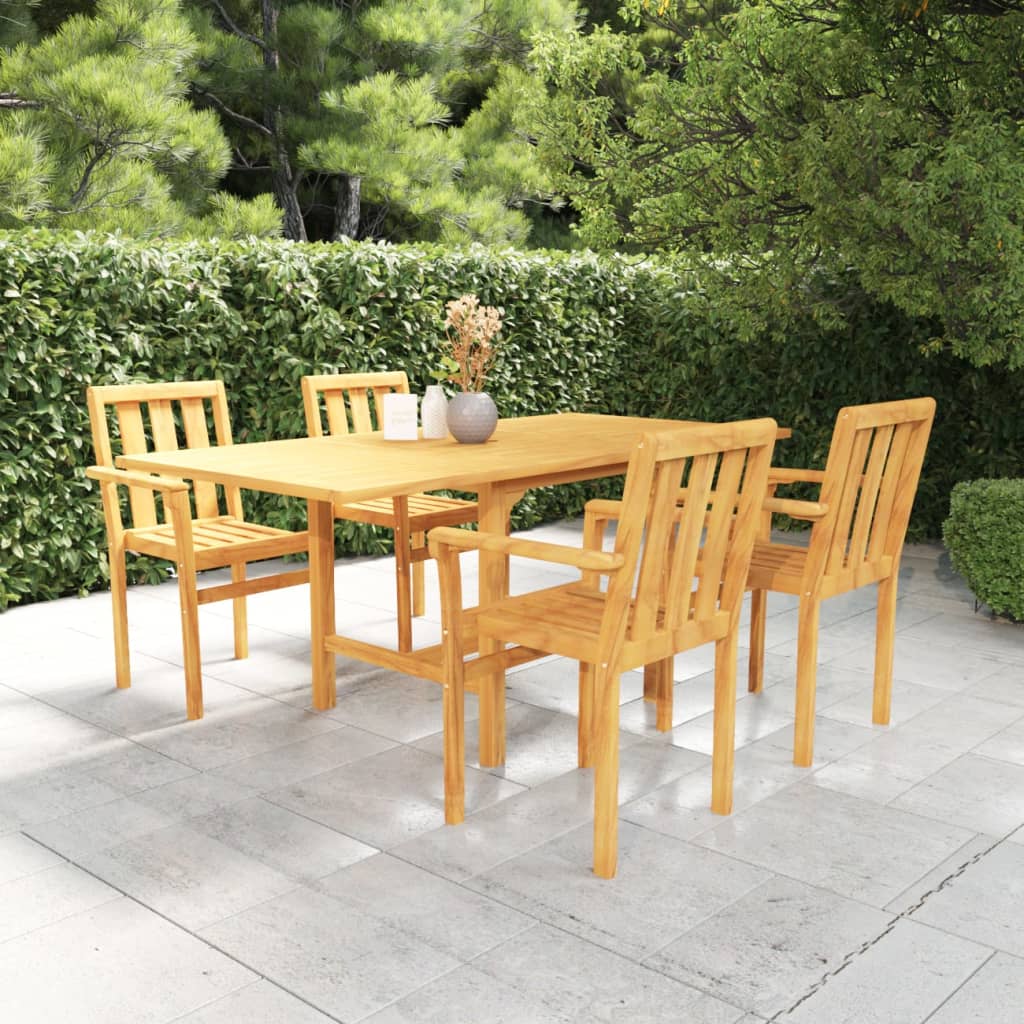 5 Piece Patio Dining Set Solid Teak Wood