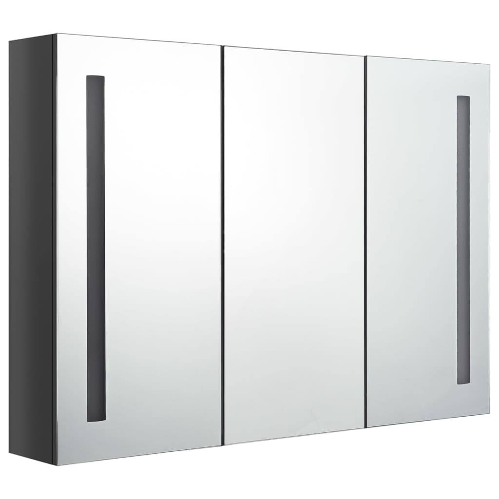 Bathroom Cabinet Shining Grey Mdf With Melamine Finish, Glass Mirror