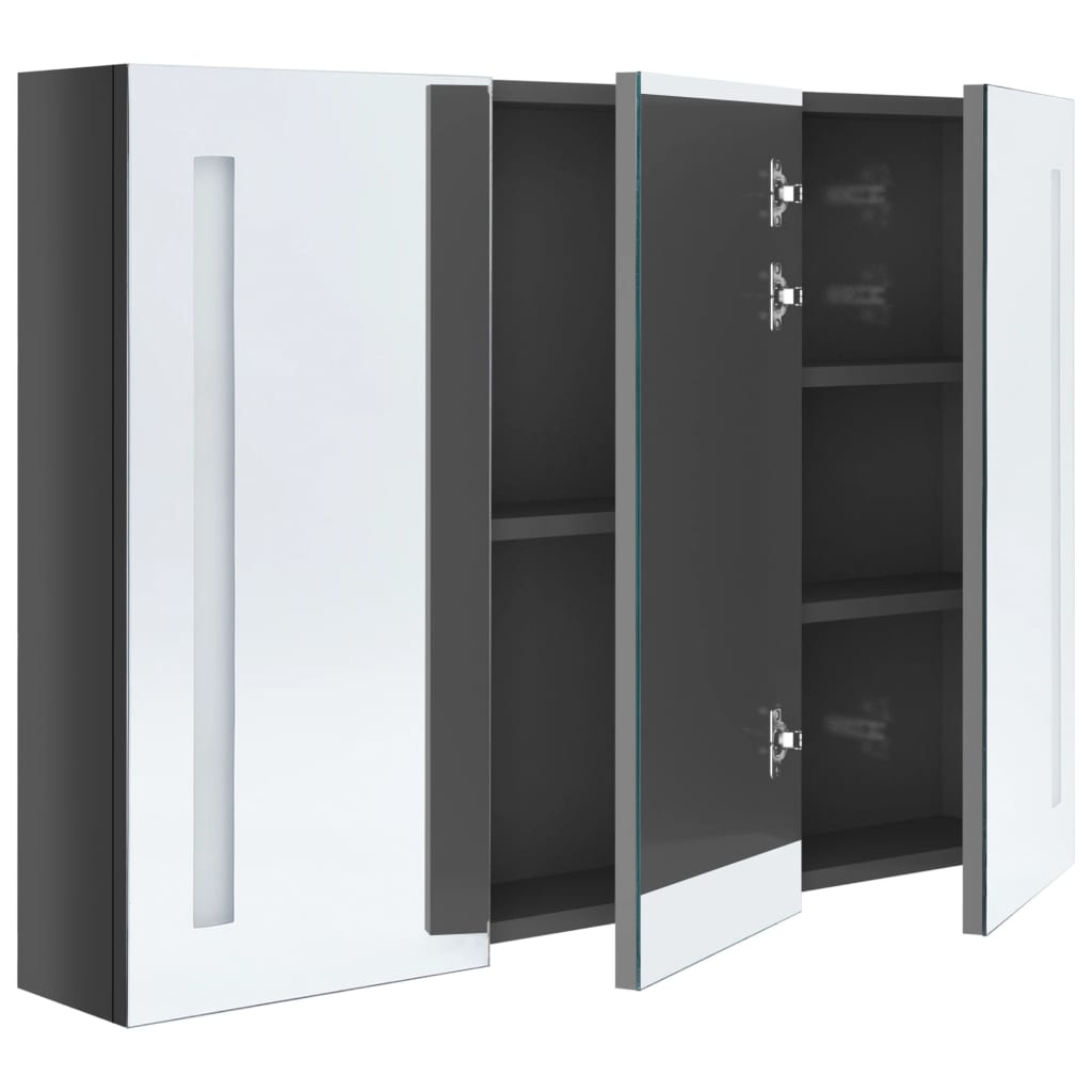 Bathroom Cabinet Shining Grey Mdf With Melamine Finish, Glass Mirror