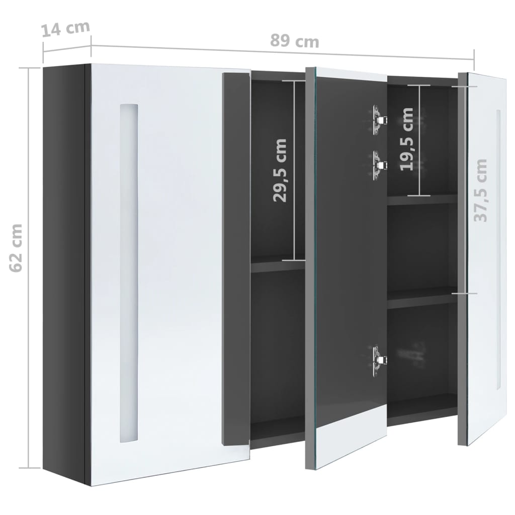 Bathroom Cabinet Shining Grey Mdf With Melamine Finish, Glass Mirror