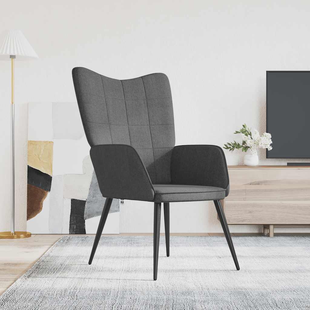Relaxing Chair With Stool Dark Grey 100% Polyester, Steel Regular