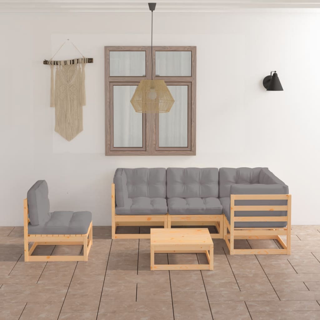 6 Piece Patio Lounge Set Solid Pinewood