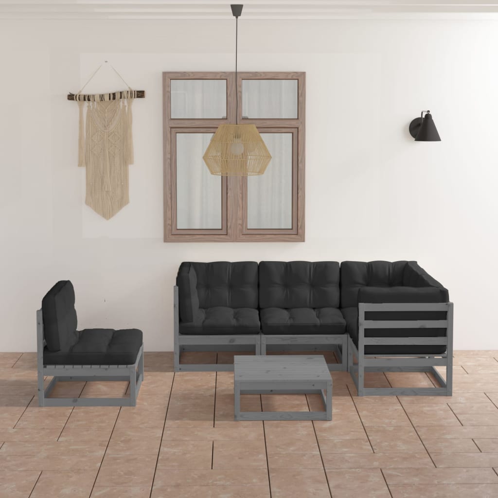 6 Piece Patio Lounge Set Solid Pinewood