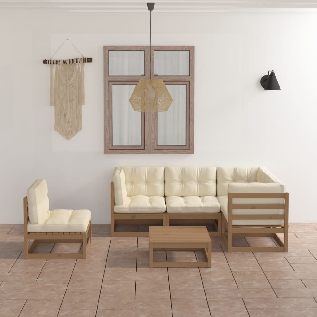 6 Piece Patio Lounge Set Solid Pinewood
