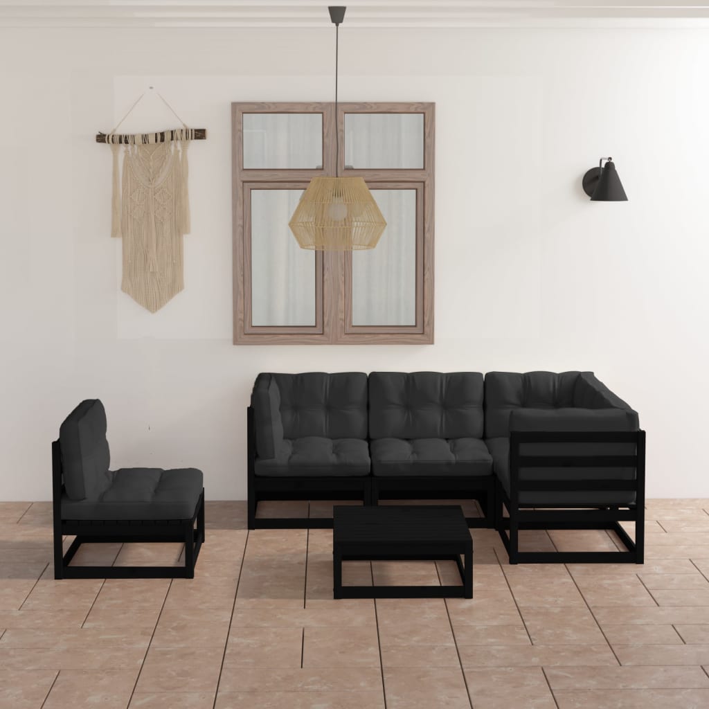 6 Piece Patio Lounge Set Solid Pinewood