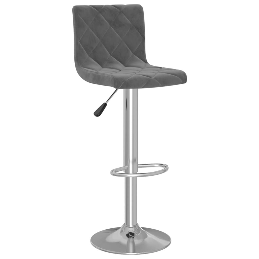 Bar Stool Set Of 2 Dark Grey Velvet (100% Polyester), Chrome Steel