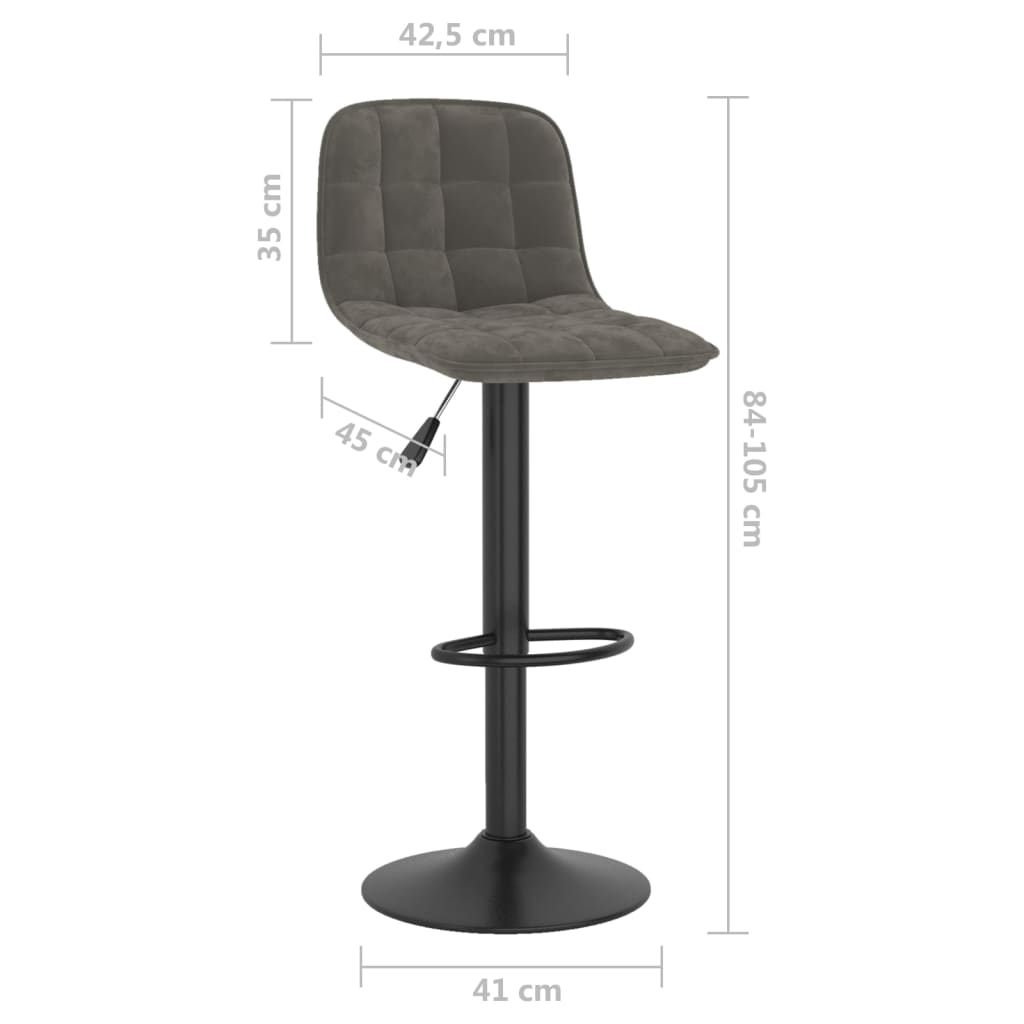 Bar Stool Set Of 2 Dark Grey Powder Coated Steel, Velvet