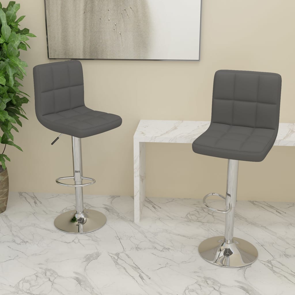 Bar Stool Set Of 2 Dark Grey 100% Polyester, Chrome-Plated Steel
