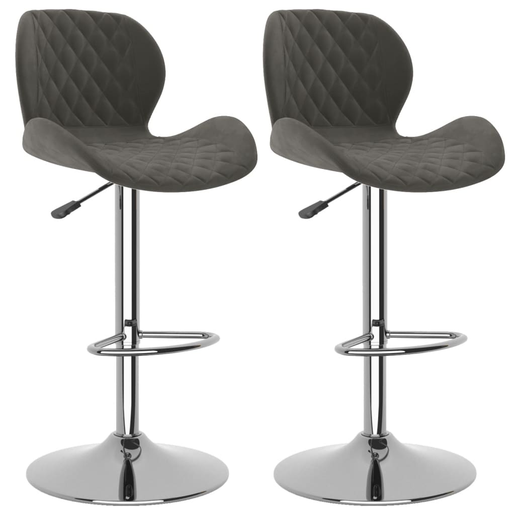 Bar Stool Set Of 2 Dark Grey Chromed Steel, Velvet (100% Polyester)