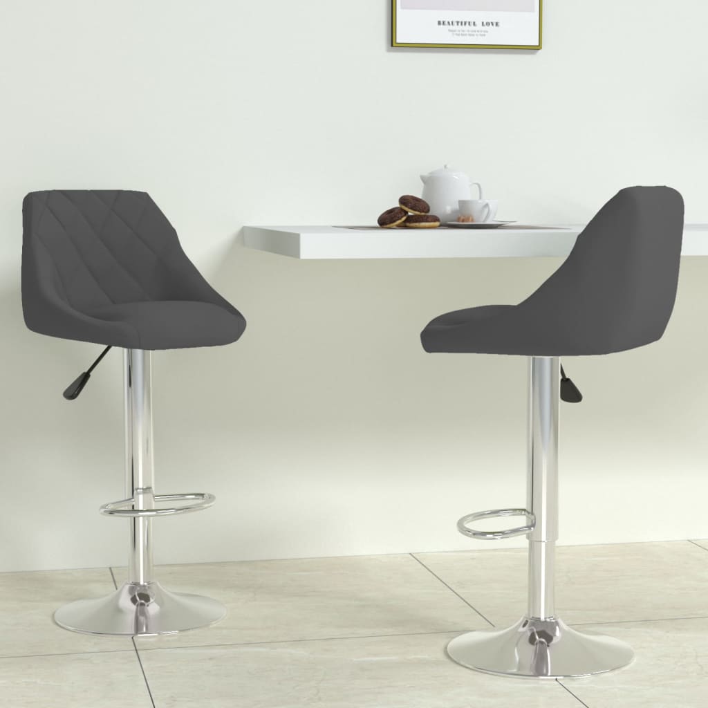 Bar Stool Set Of 2 Dark Grey Velvet (100% Polyester), Chromed Steel