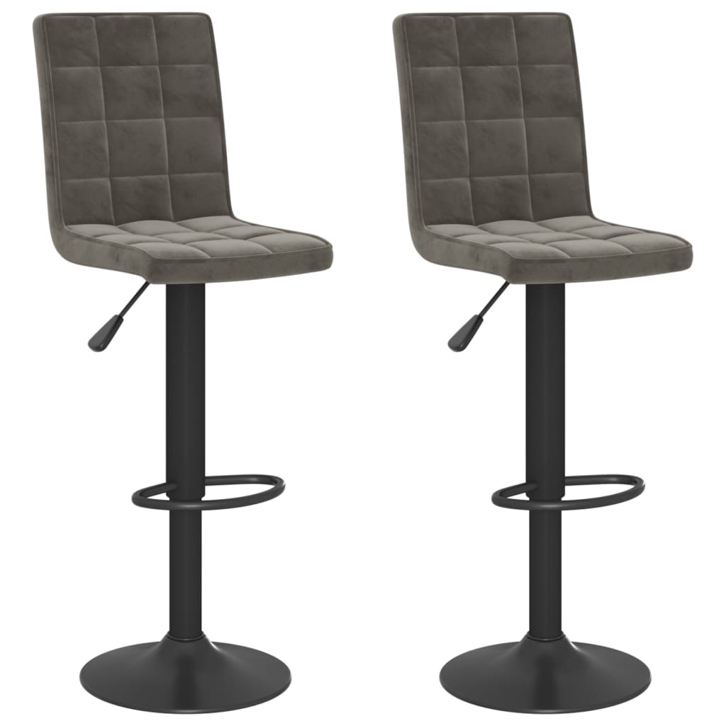 Bar Stool Set Of 2 Dark Grey Velvet (100% Polyester), Steel