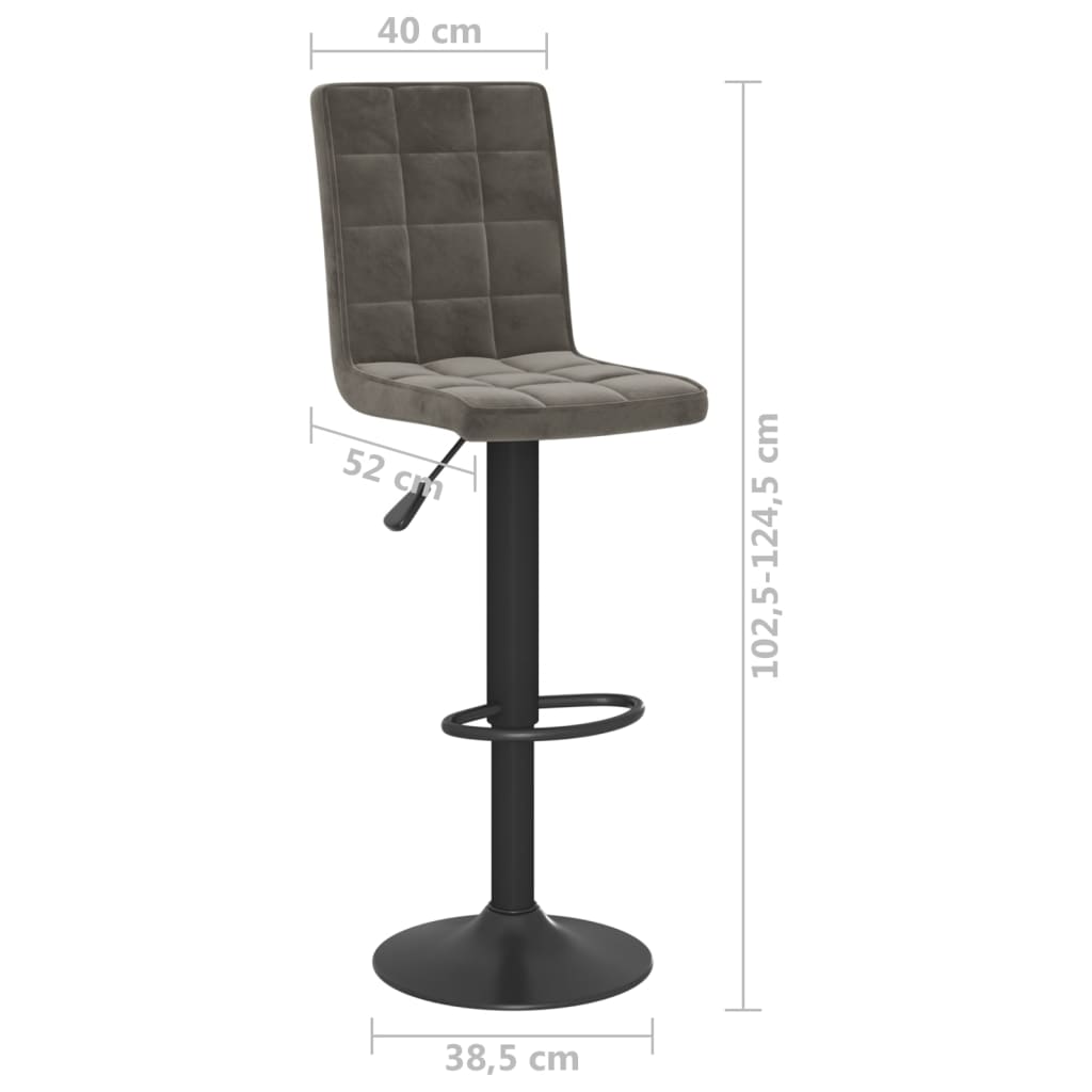Bar Stool Set Of 2 Dark Grey Velvet (100% Polyester), Steel