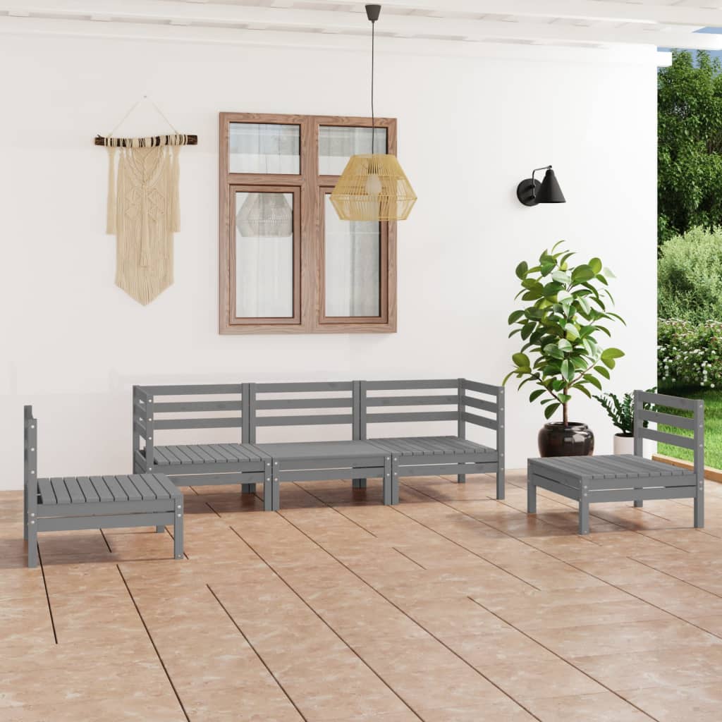 5 Piece Patio Lounge Set Solid Pinewood