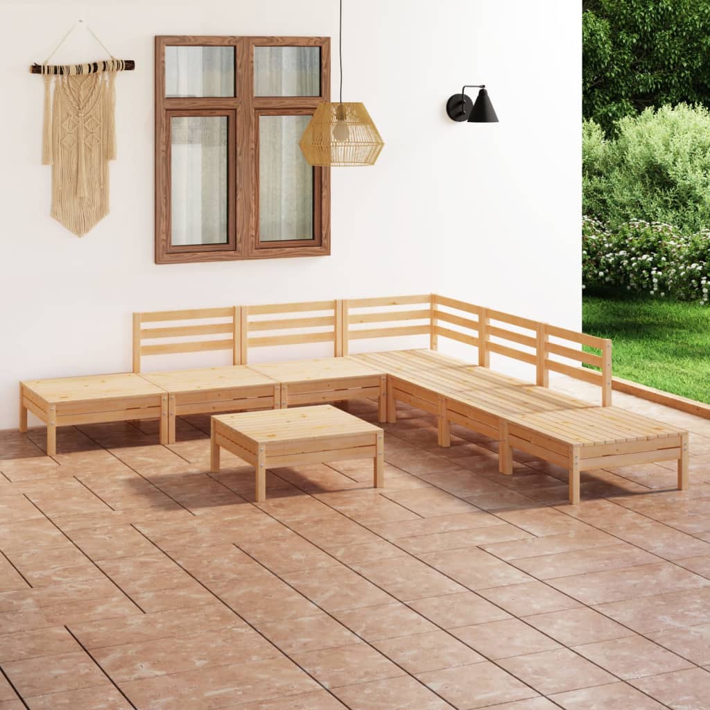 8 Piece Patio Lounge Set Solid Pinewood