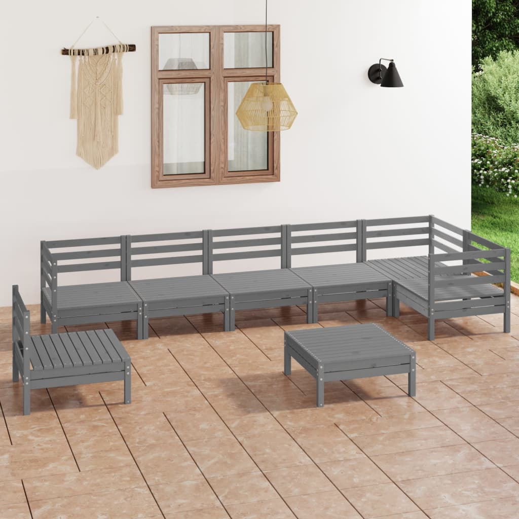 8 Piece Patio Lounge Set Solid Pinewood