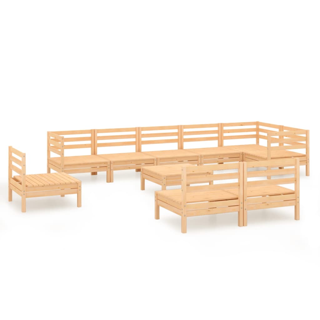 10 Piece Patio Lounge Set Solid Pinewood