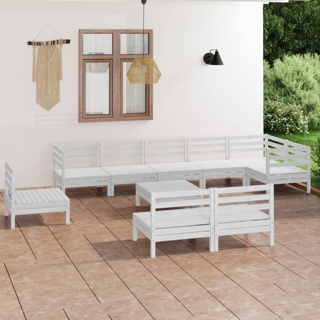 10 Piece Patio Lounge Set Solid Pinewood
