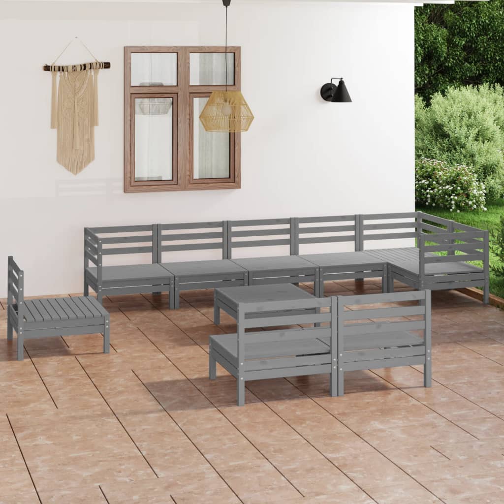10 Piece Patio Lounge Set Solid Pinewood