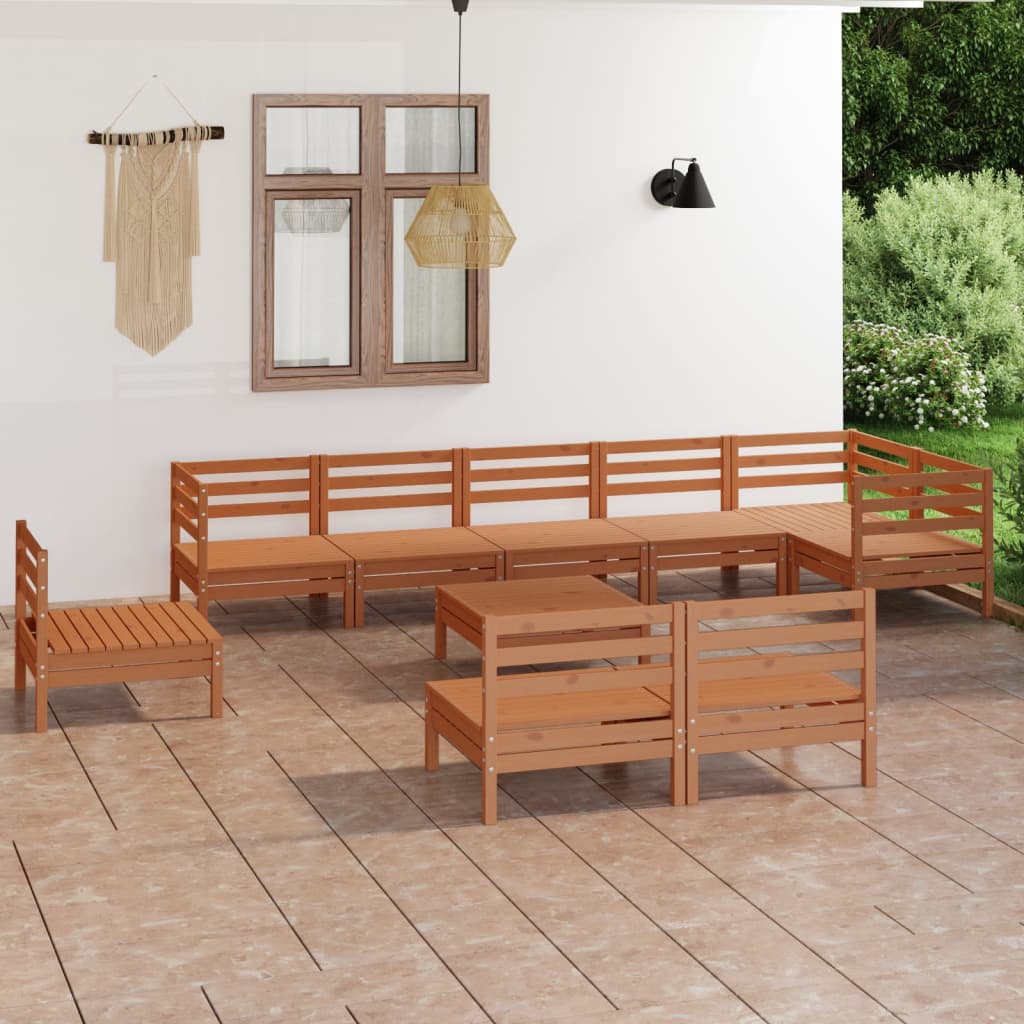 10 Piece Patio Lounge Set Solid Pinewood