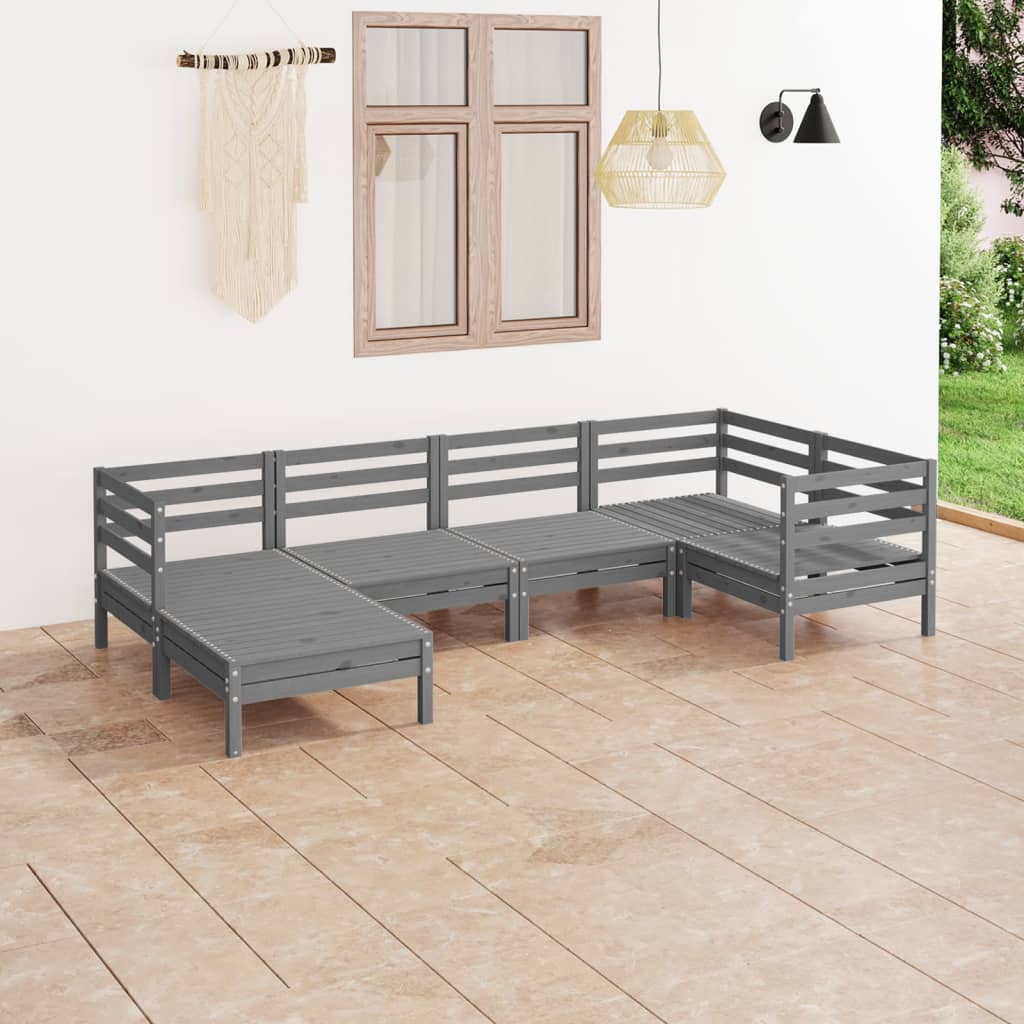 6 Piece Patio Lounge Set Solid Pinewood