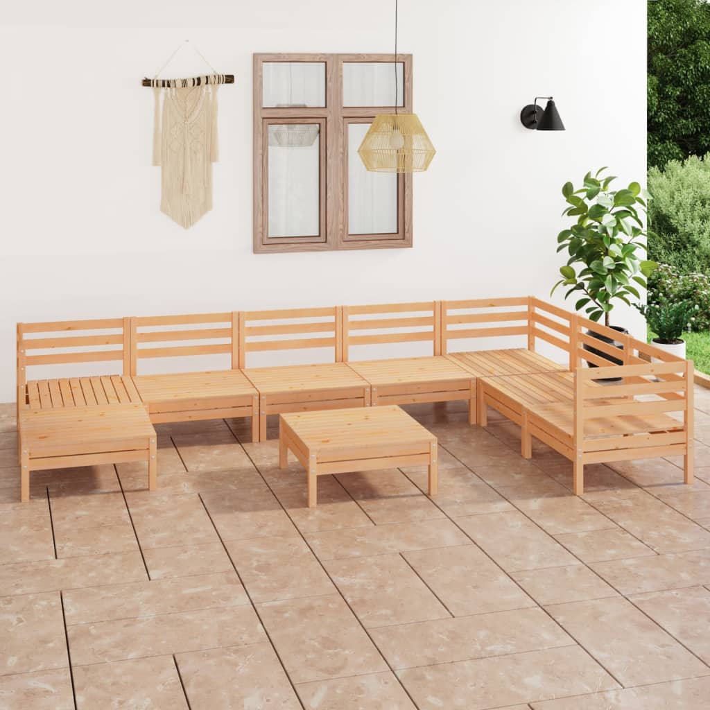 9 Piece Patio Lounge Set Solid Pinewood