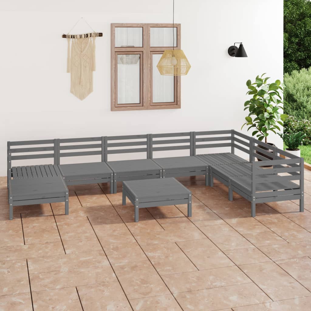 9 Piece Patio Lounge Set Solid Pinewood