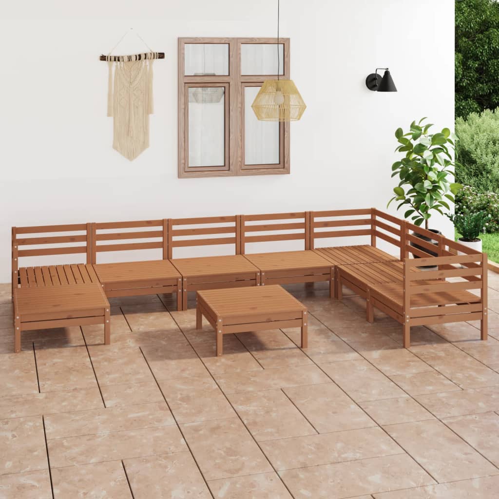 9 Piece Patio Lounge Set Solid Pinewood