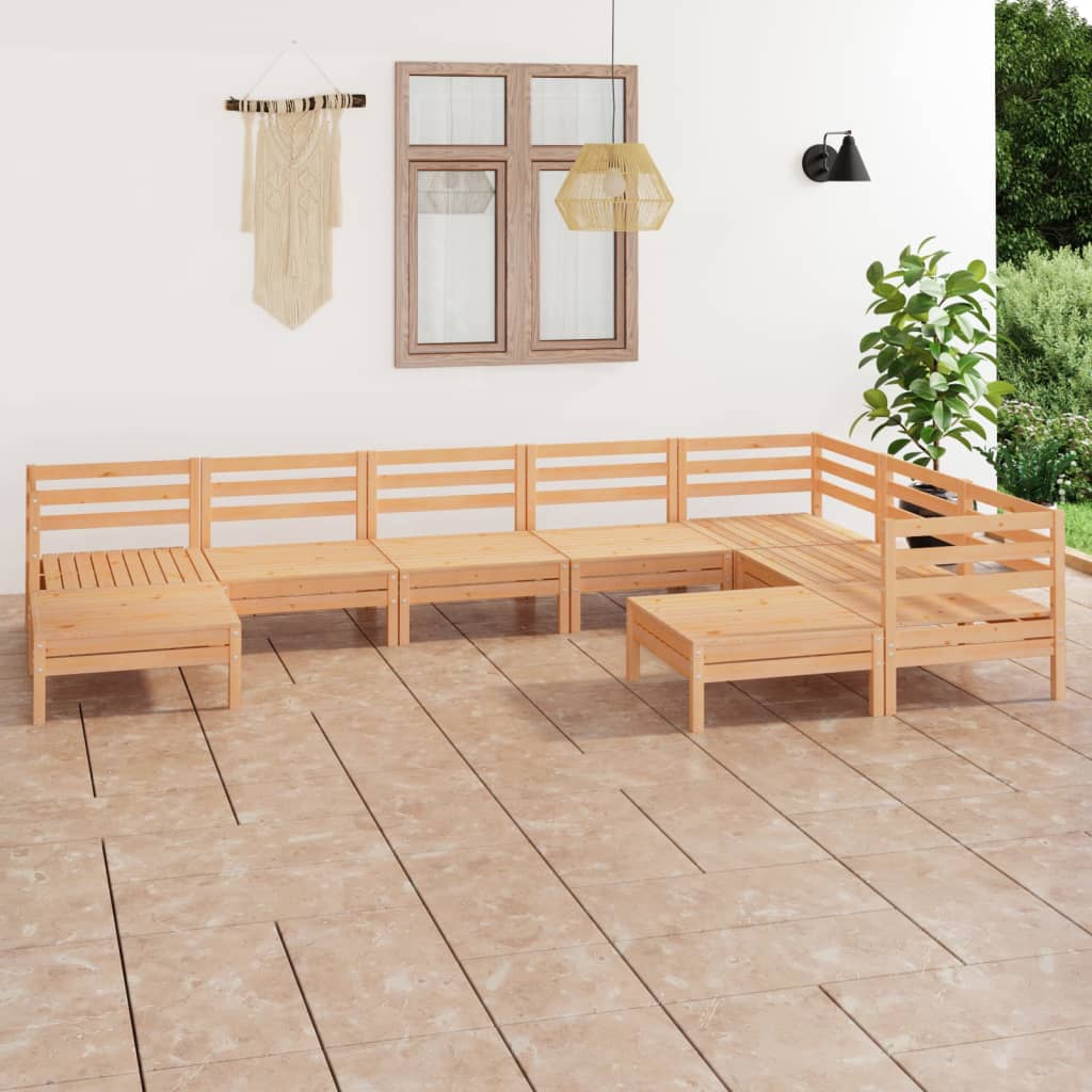 9 Piece Patio Lounge Set Solid Pinewood