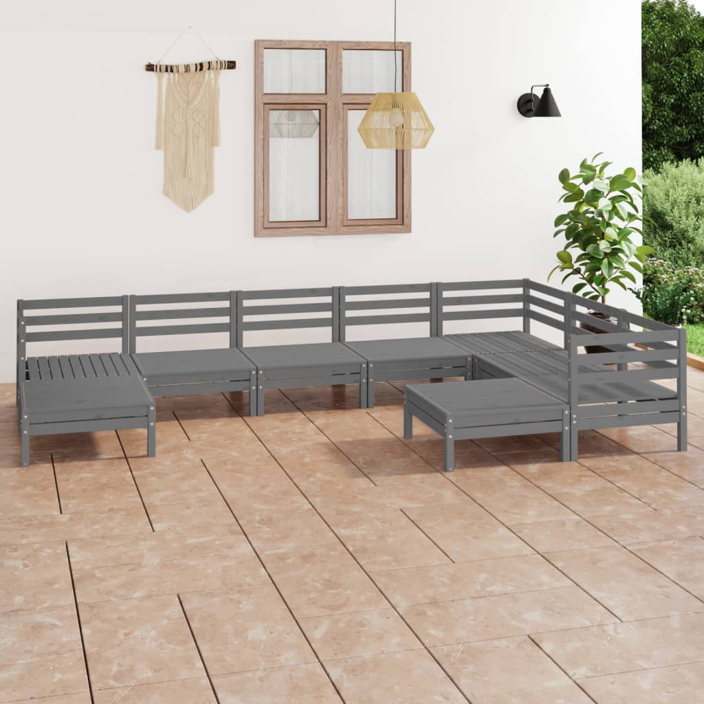 9 Piece Patio Lounge Set Solid Pinewood