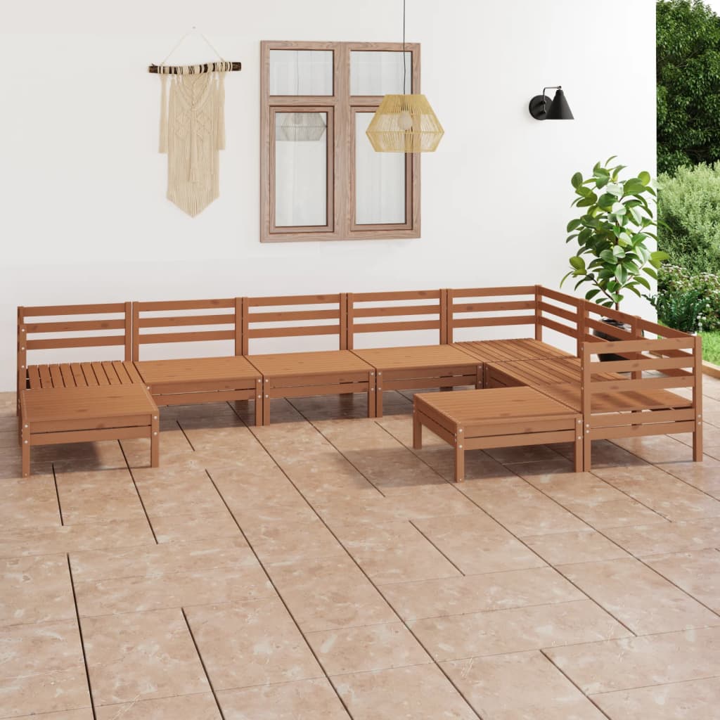 9 Piece Patio Lounge Set Solid Pinewood