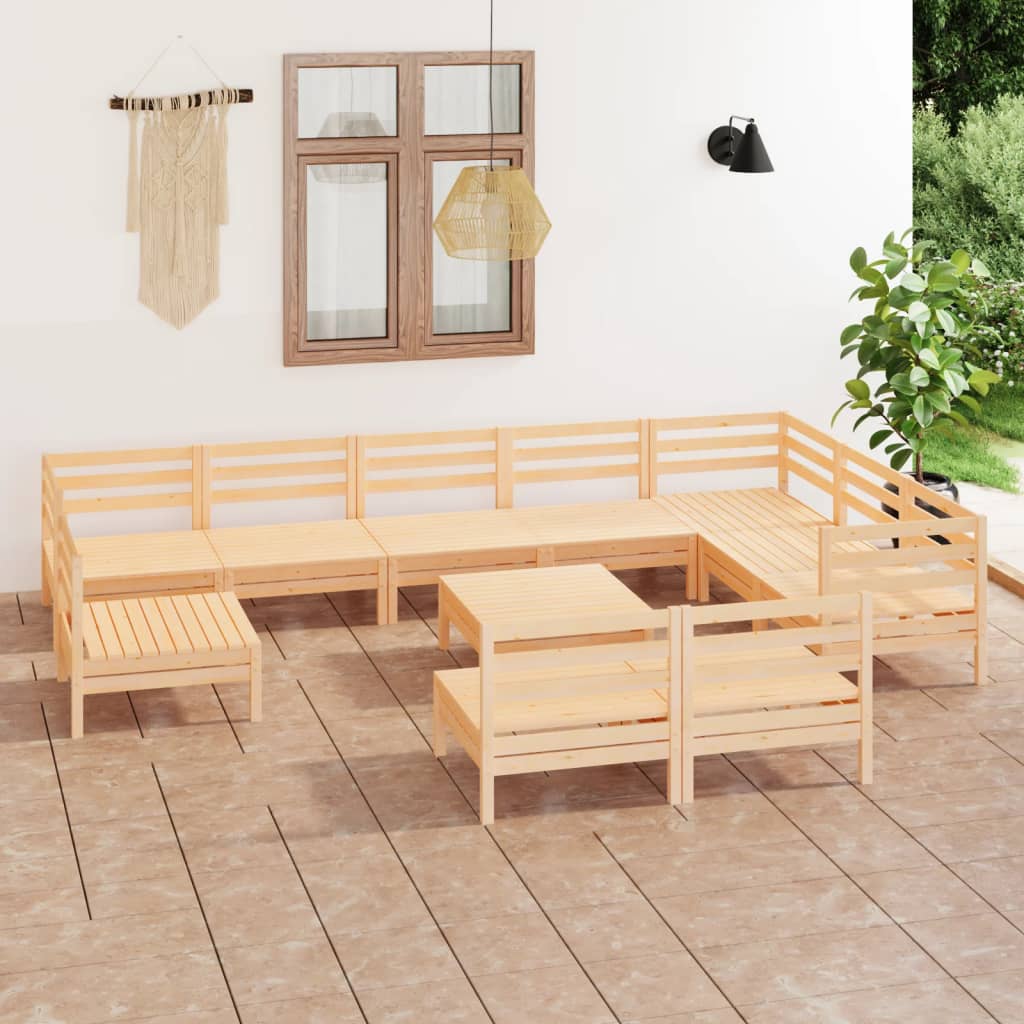 11 Piece Patio Lounge Set Solid Pinewood