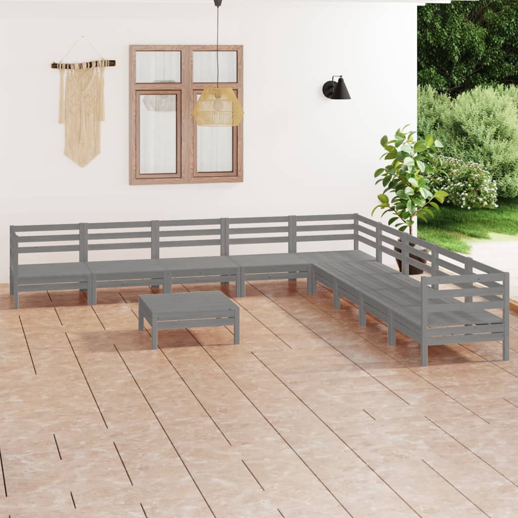 10 Piece Patio Lounge Set Solid Pinewood