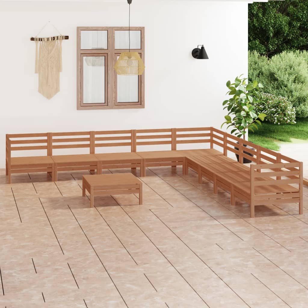 10 Piece Patio Lounge Set Solid Pinewood
