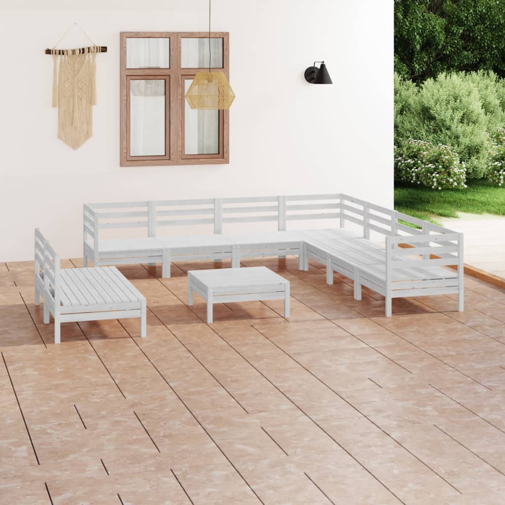 10 Piece Patio Lounge Set Solid Pinewood