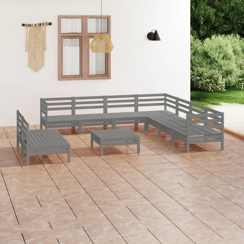 10 Piece Patio Lounge Set Solid Pinewood