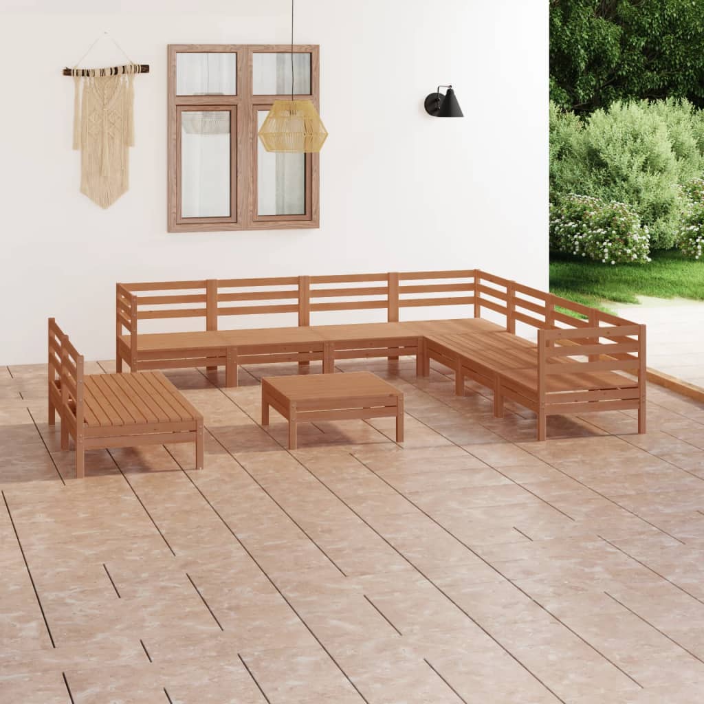 10 Piece Patio Lounge Set Solid Pinewood