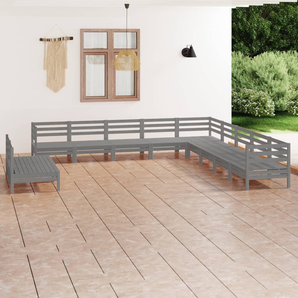 11 Piece Patio Lounge Set Solid Pinewood