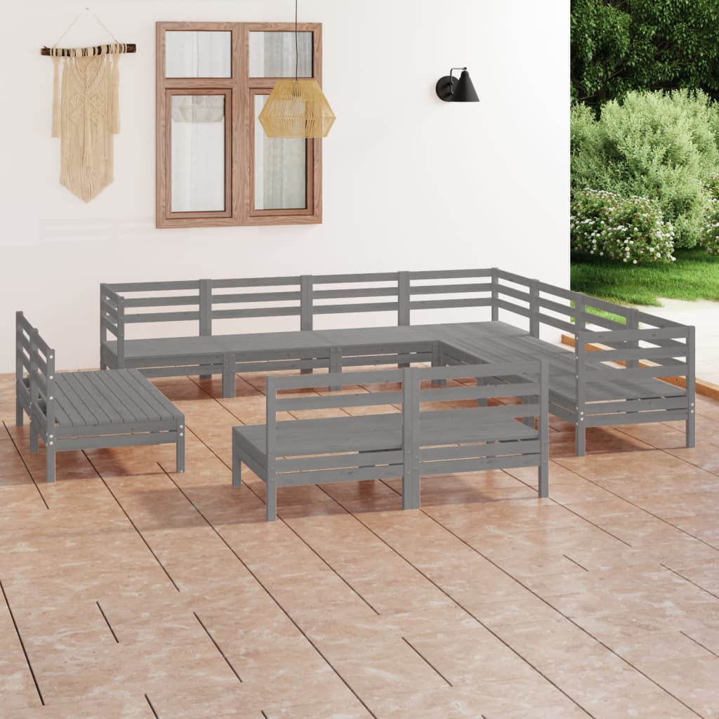 11 Piece Patio Lounge Set Solid Pinewood