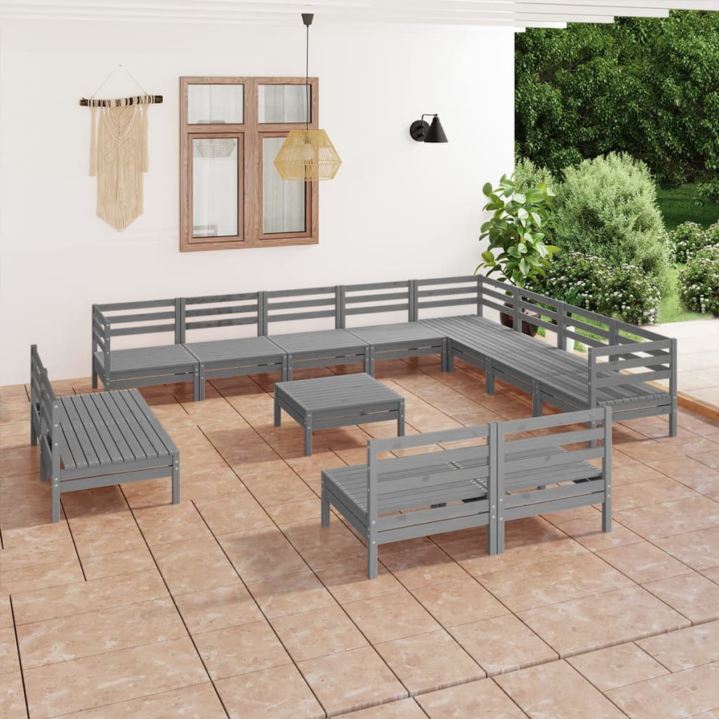 13 Piece Patio Lounge Set Solid Pinewood