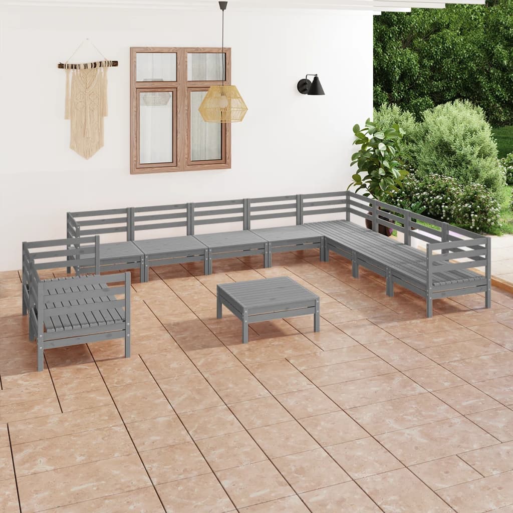 11 Piece Patio Lounge Set Solid Pinewood