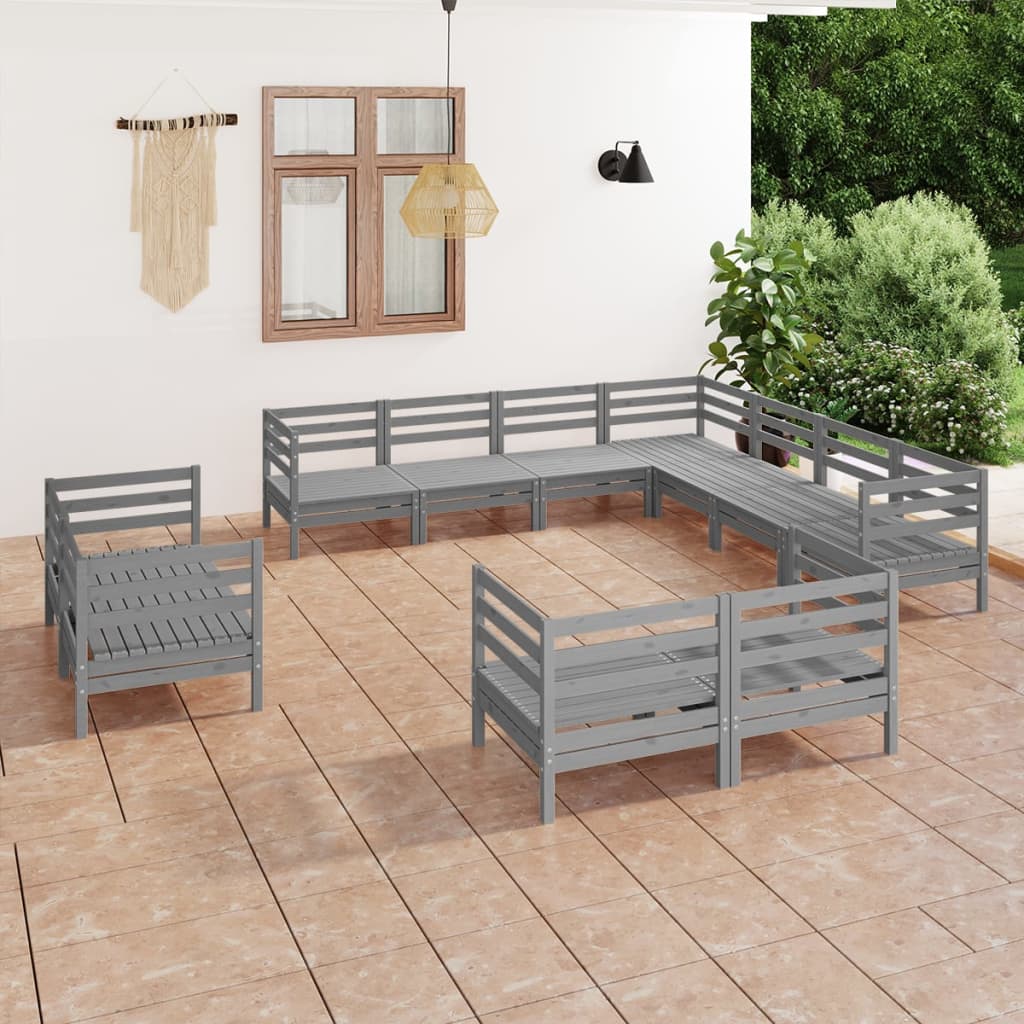 11 Piece Patio Lounge Set Solid Pinewood
