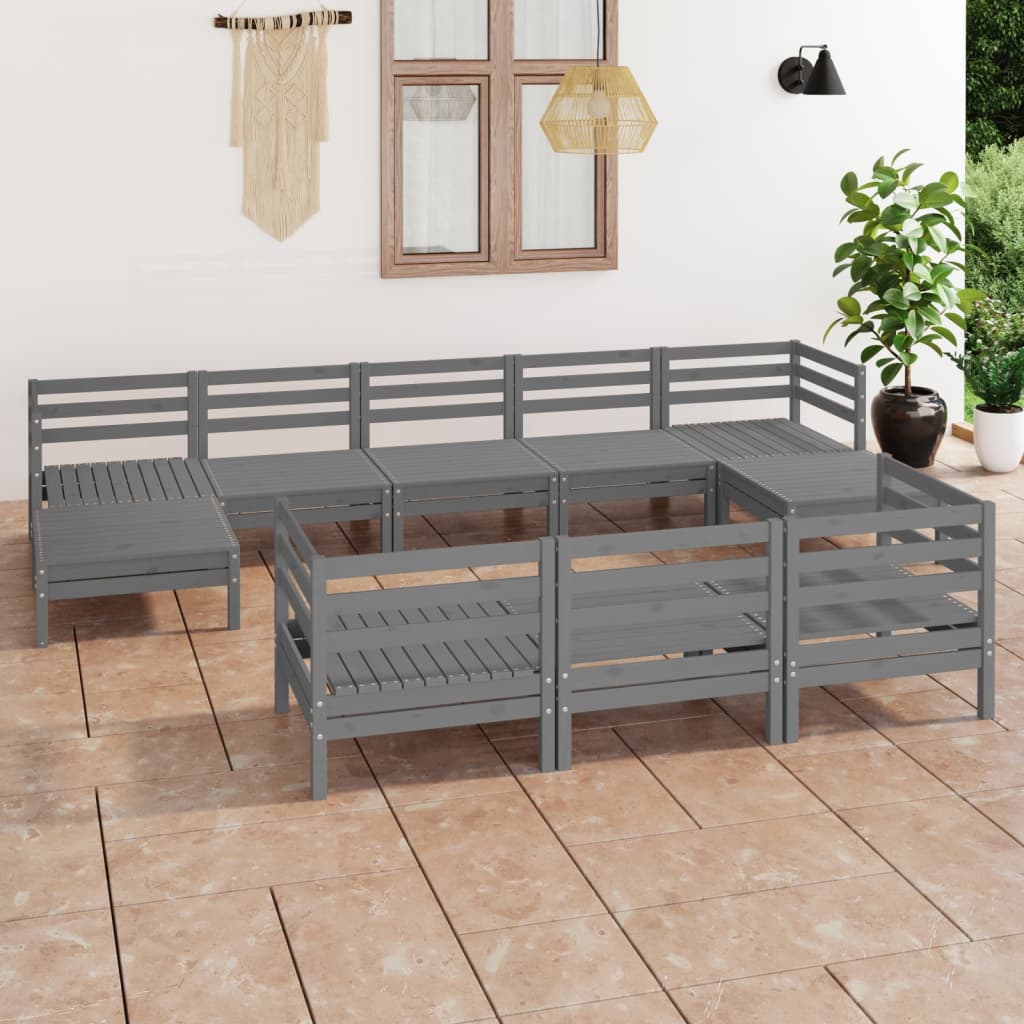10 Piece Patio Lounge Set Solid Pinewood