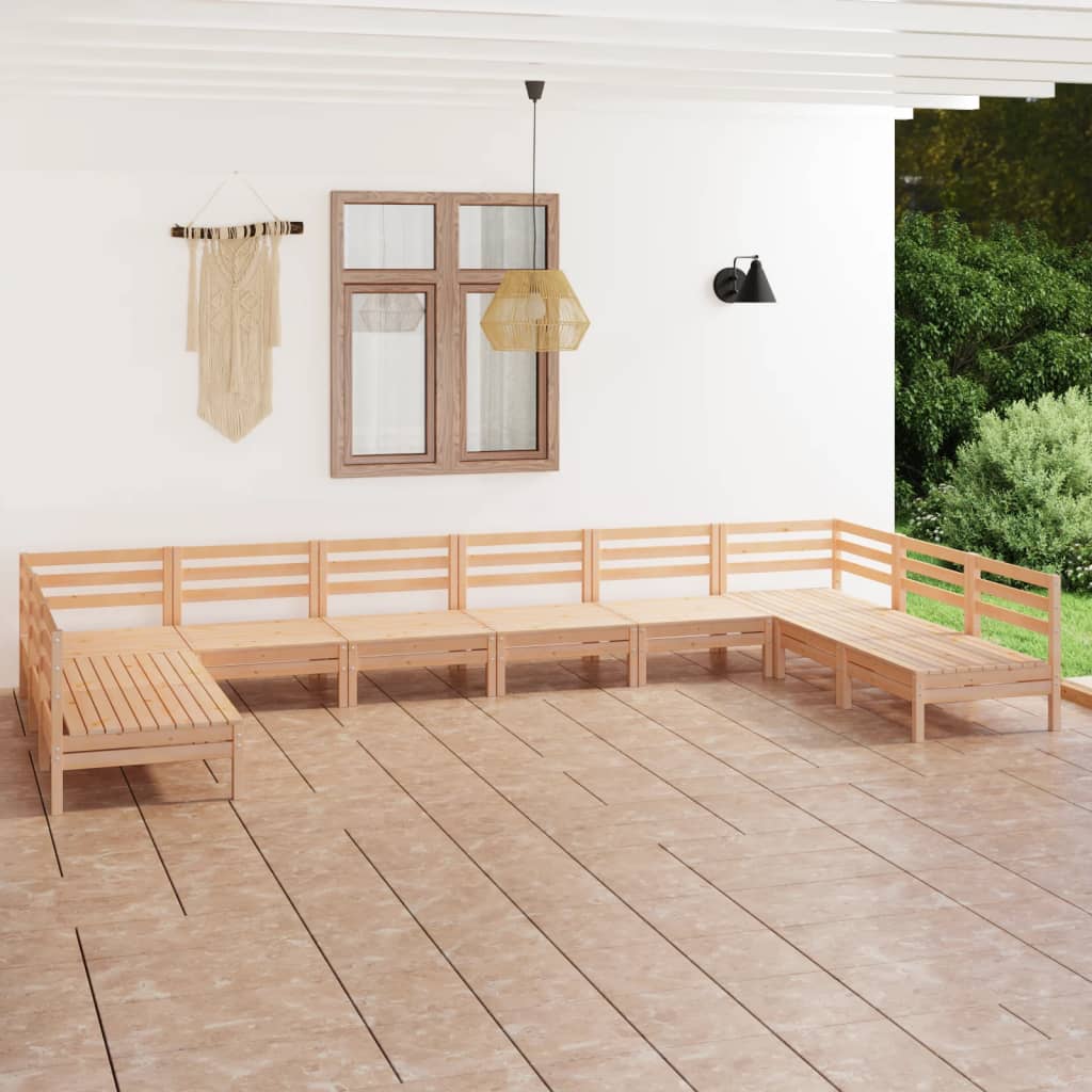 10 Piece Patio Lounge Set Solid Pinewood