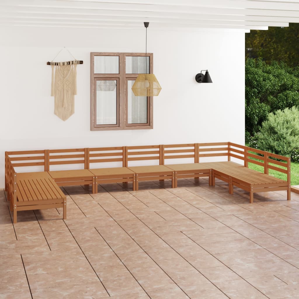 10 Piece Patio Lounge Set Solid Pinewood