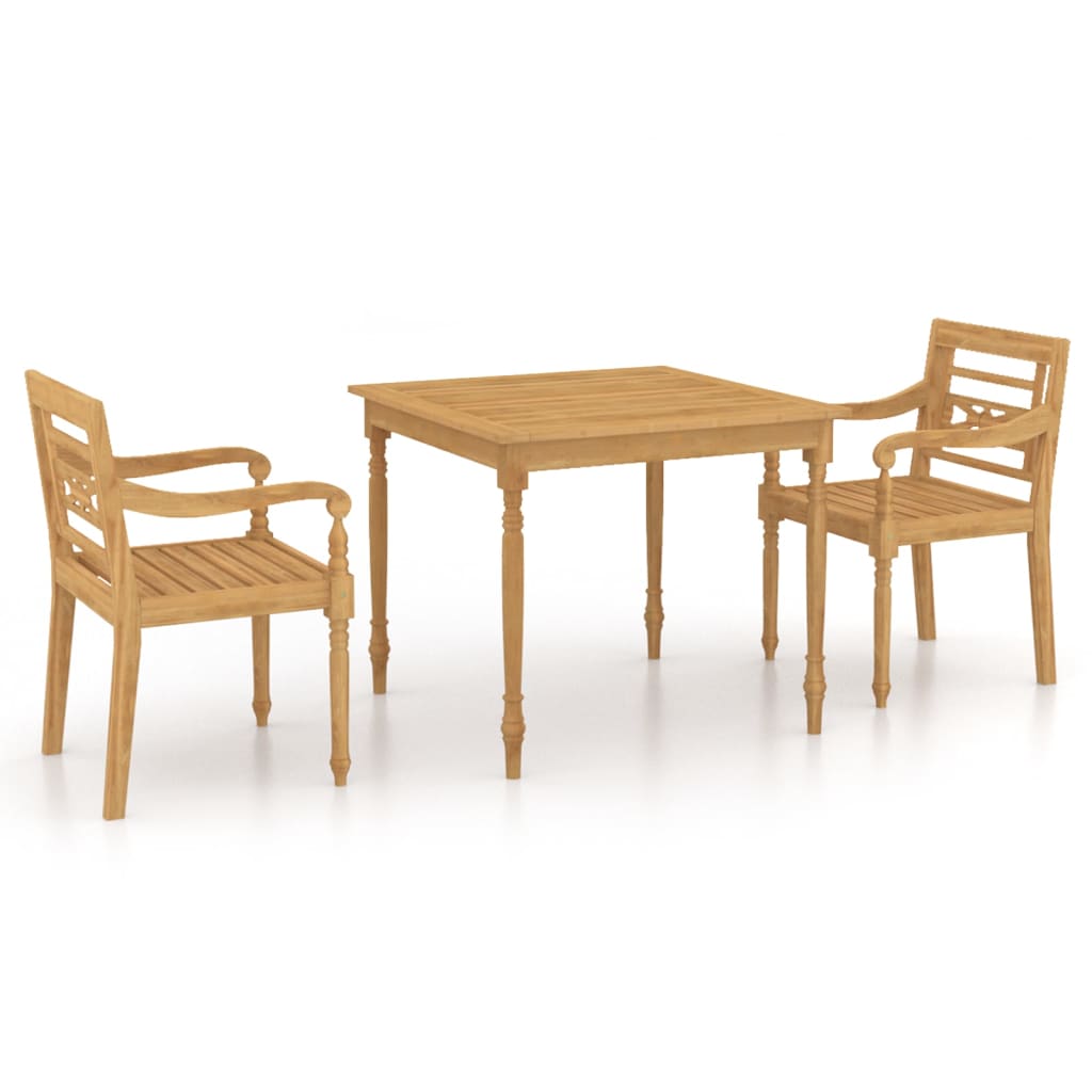 3 Piece Patio Dining Set Solid Teak Wood