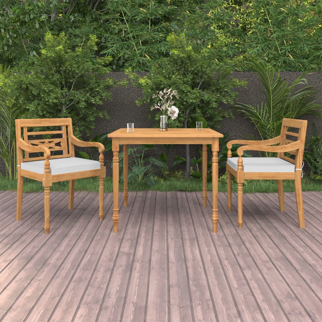 3 Piece Patio Dining Set Solid Teak Wood