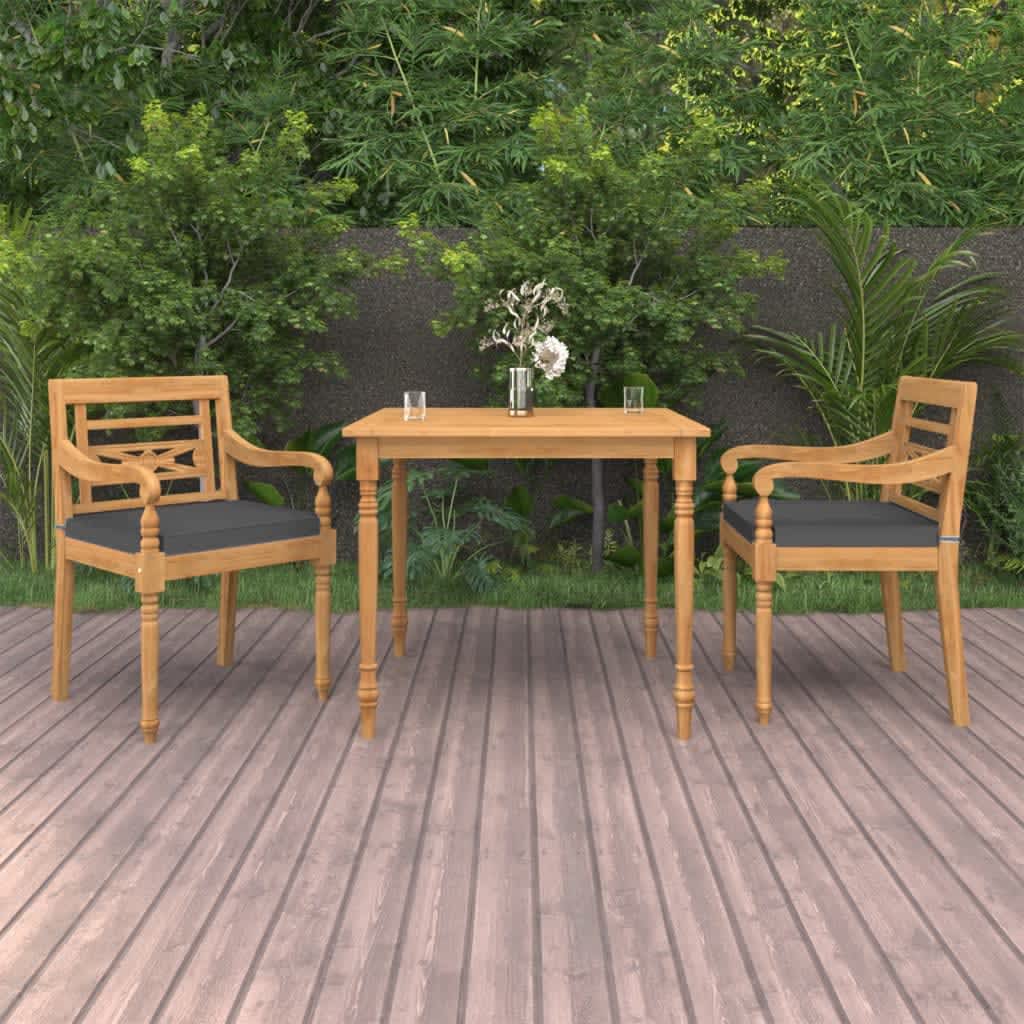 3 Piece Patio Dining Set Solid Teak Wood