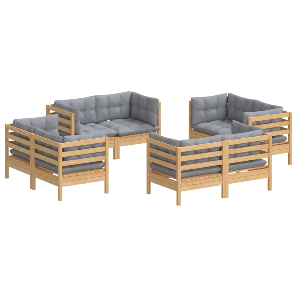 Garden Lounge Set Grey Solid Pine Wood, Fabric (100% Polyester)
